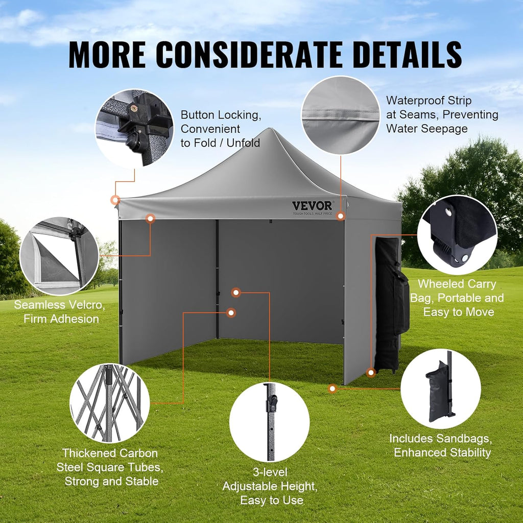 Pop up Canopy with Removable Sidewalls, Instant Canopies Portable Gazebo & Wheeled Bag, UV Resistant Waterproof, Enclosed Canopy Tent for Outdoor Events, Patio, Backyard, Party, Camping