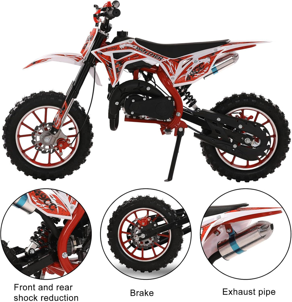 Kids Dirt Bike 49cc 2-Stroke, 40KM/H Gas Powered Dirtbike, Off Road Mini Motorcycle with Front Rear Disc Brakes, Mini Dirt Bike for Children Aged 5-16