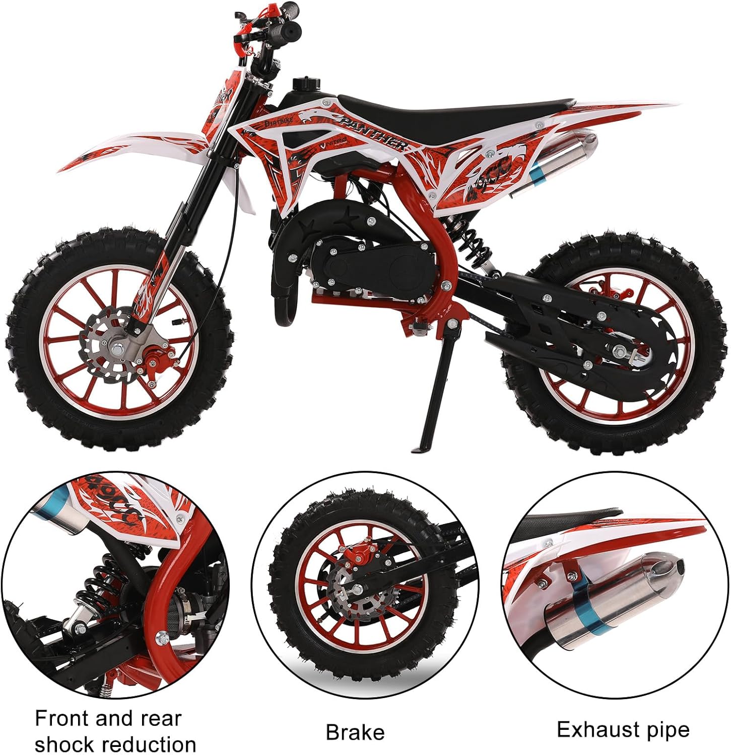Kids Dirt Bike 49cc 2-Stroke, 40KM/H Gas Powered Dirtbike, Off Road Mini Motorcycle with Front Rear Disc Brakes, Mini Dirt Bike for Children Aged 5-16