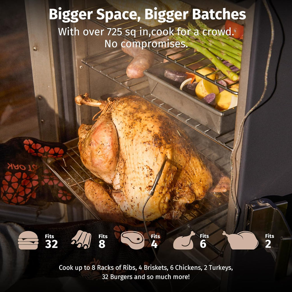 30" Electric Smoker, Outdoor Smoker with Glass Door & Meat Thermometer, 725 Sq Inch Large Capacity, 4 Detachable Racks for Backyard BBQ, Party, Outdoor Cooking Night Blue