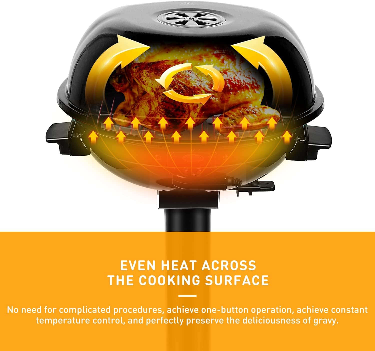 Electric barbecue grill, 15-person indoor/outdoor electric grill, suitable for indoor and outdoor use, double-layer design, portable detachable grill, power 1600 watts (fixed type, black)