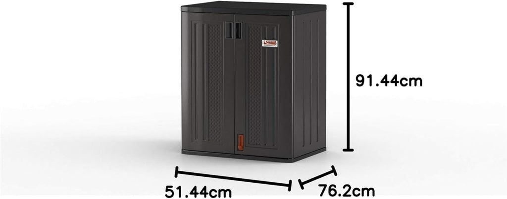 Suncast Commercial Heavy-Duty 9 Cubic Ft. Resin Storage Cabinet with Lockable Handles, Adjustable Metal-Reinforced Shelves for Garage or Workspace, Black, Made in The USA