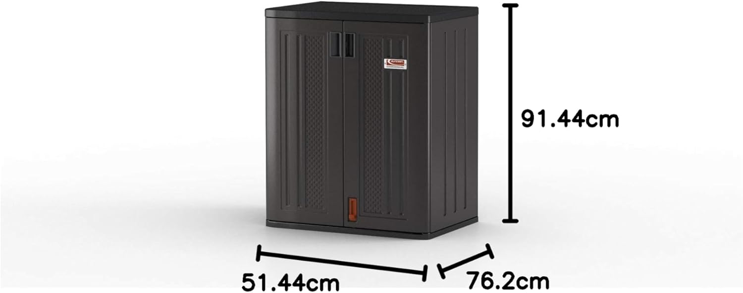 Suncast Commercial Heavy-Duty 9 Cubic Ft. Resin Storage Cabinet with Lockable Handles, Adjustable Metal-Reinforced Shelves for Garage or Workspace, Black, Made in The USA