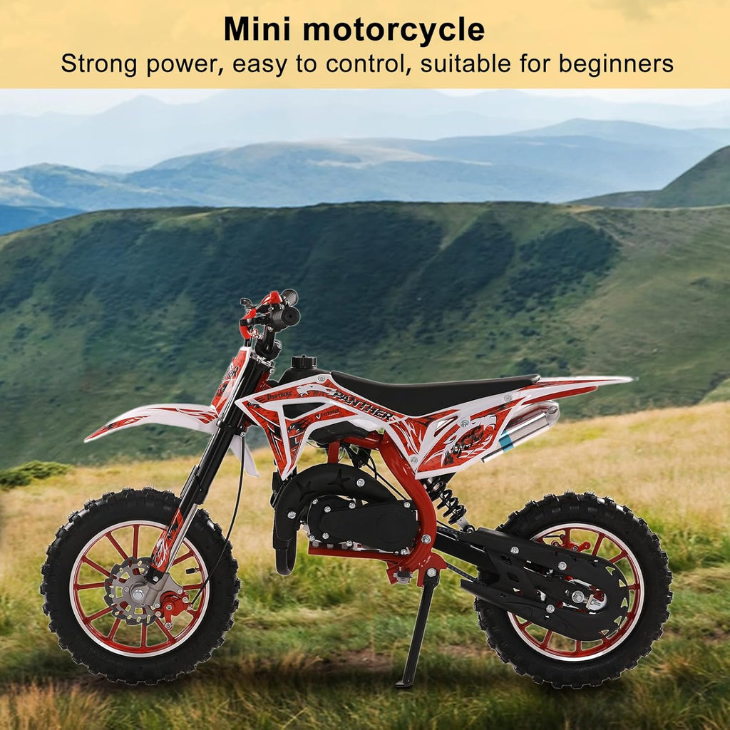 Kids Dirt Bike 49cc 2-Stroke, 40KM/H Gas Powered Dirtbike, Off Road Mini Motorcycle with Front Rear Disc Brakes, Mini Dirt Bike for Children Aged 5-16
