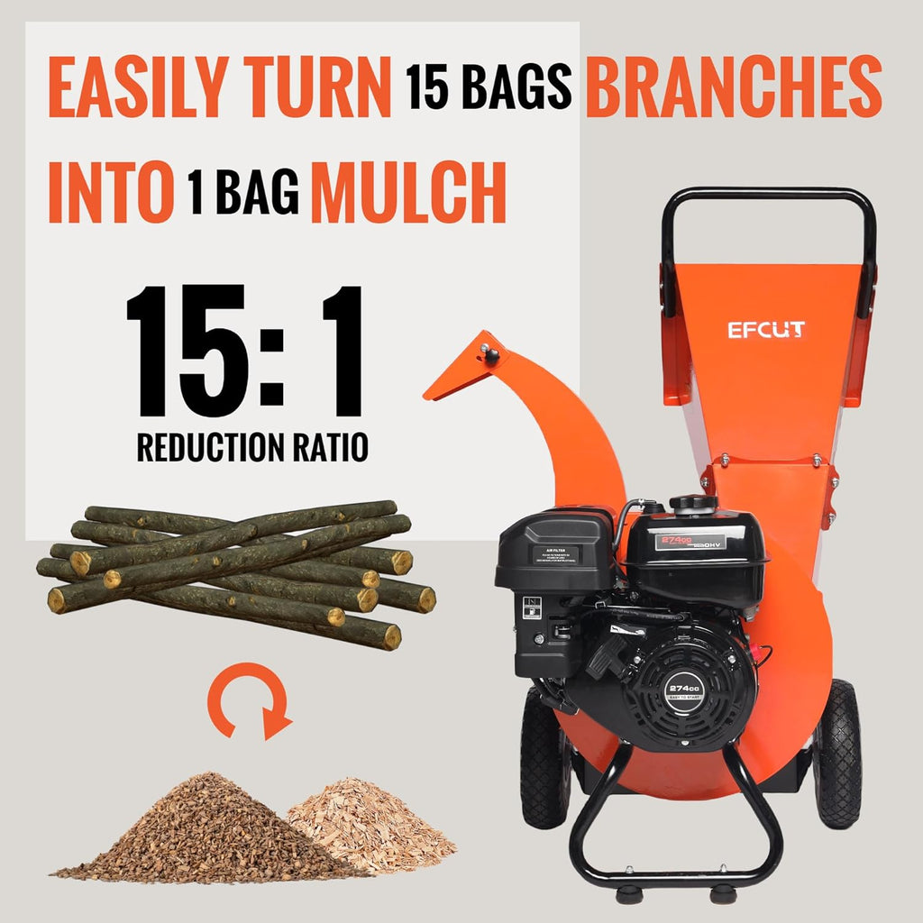 C40 Wood Chopping Machine, maximum cutting diameter 4 inches, power 9 horsepower, 274cc gas engine, heavy-duty shredder/straw cutter