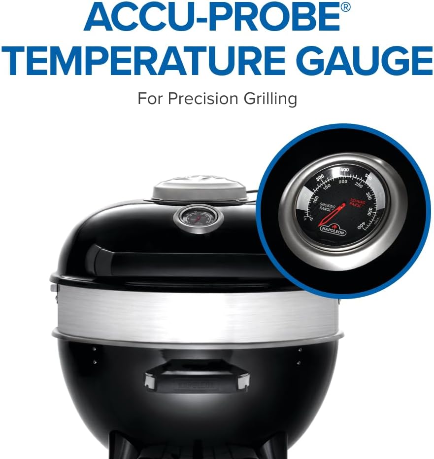 18-Inch Charcoal Kettle Grill Black, Stainless Steel Spacer Ring, 240in² Cooking Area, Sturdy 4-Leg Design, 7-Inch Wheels