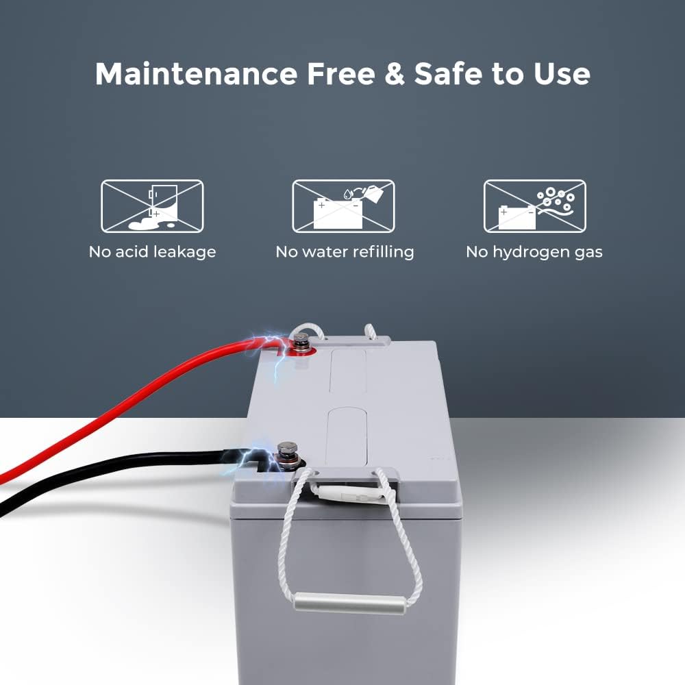 Deep Cycle AGM Battery 12 Volt 100Ah, 3% Self-Discharge Rate, 2000A Max Discharge Current, Safe Charge Most Home Appliances for RV, Camping, Cabin, Marine and Off-Grid System, Maintenance-Free