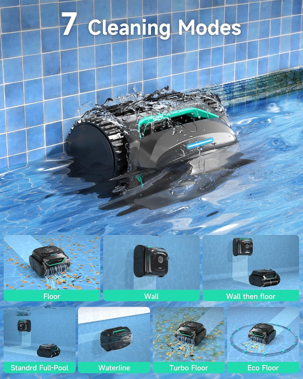 Cordless Robotic Pool Cleaner, Automatic Pool Vacumm with 180mins Runtime, App Control, Wall and Waterline Cleaning, Dual Filtration, for Inground Pools up to 2152 Sq.ft
