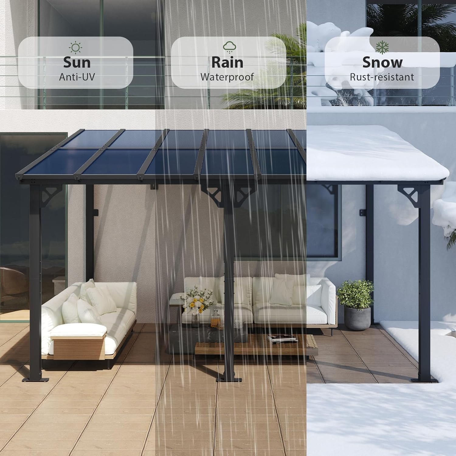 10' x 14' Gazebo, Wall Mounted Gazebos Pergola, Outdoor Patio, Gazebo Awnings with Sloped Roof, for Porch, Deck, Backyard