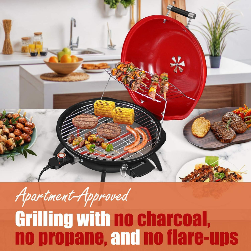 Electric barbecue grill, 15-person indoor/outdoor electric grill, suitable for indoor and outdoor use, double-layer design, portable detachable grill, power 1600 watts (fixed type, black)