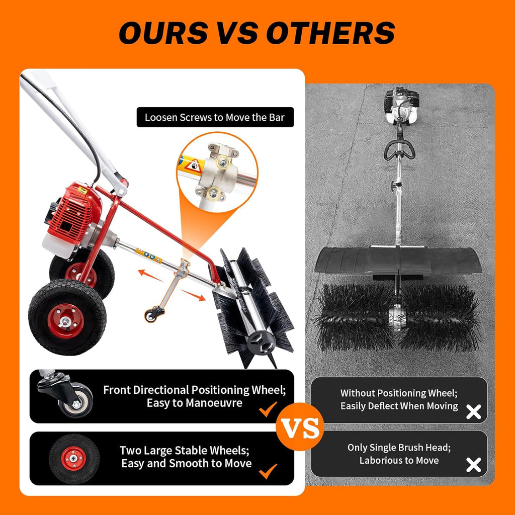 Handheld Sweeper Broom, 43CC 1.7hp 2-Stroke Gas Power Walk Behind Sweeper Lawn Mowers, Cleaning Brush Machine for Park Garden Grassland Turf Grass Gravel Cleaning