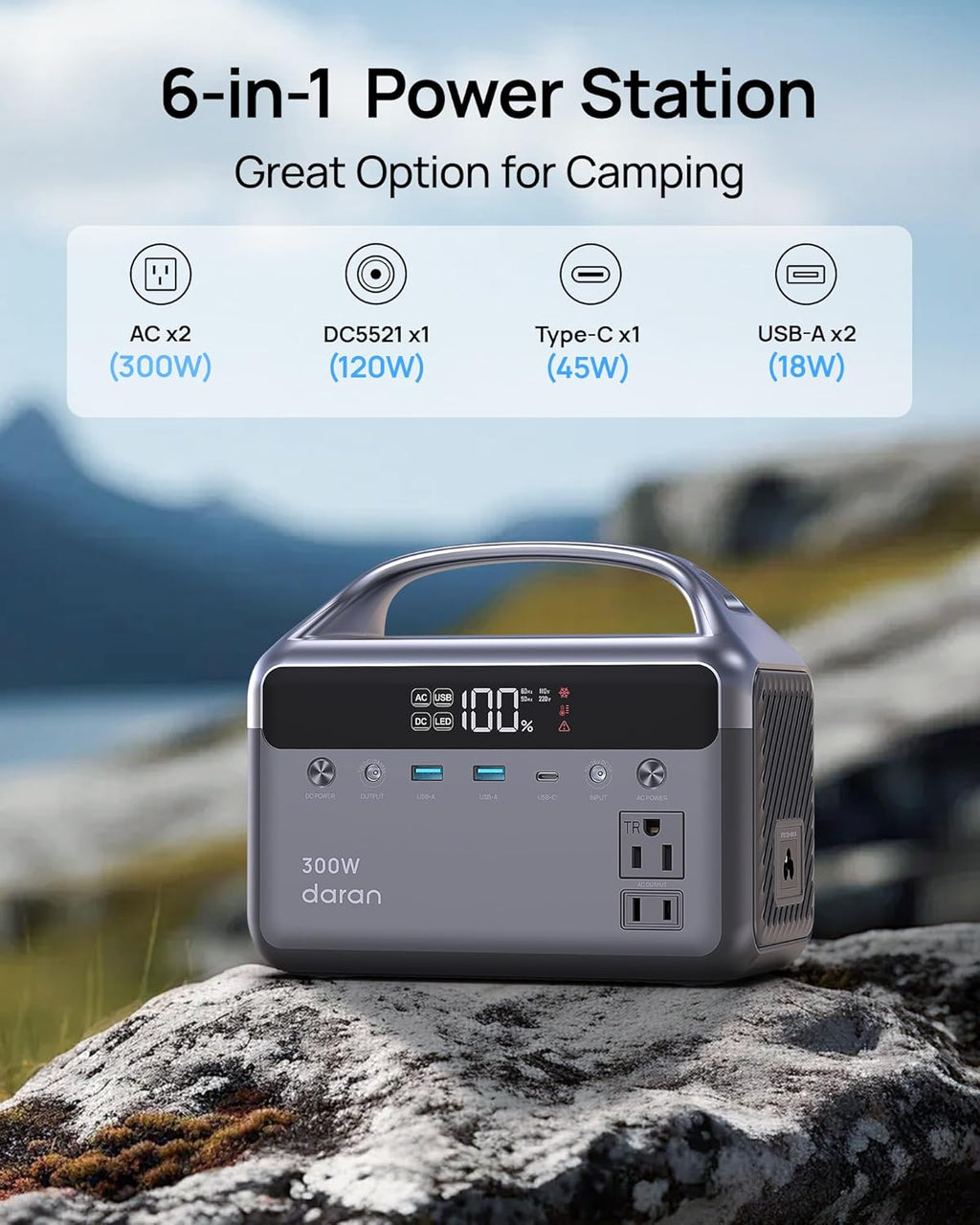 Portable Power Station 300W (600W Surge), 179.2Wh (56000mAh) Solar Generator with LiFePO4 Battery, Portable Power Bank for Camping, RV Travel, Emergency Backup & Power Outages