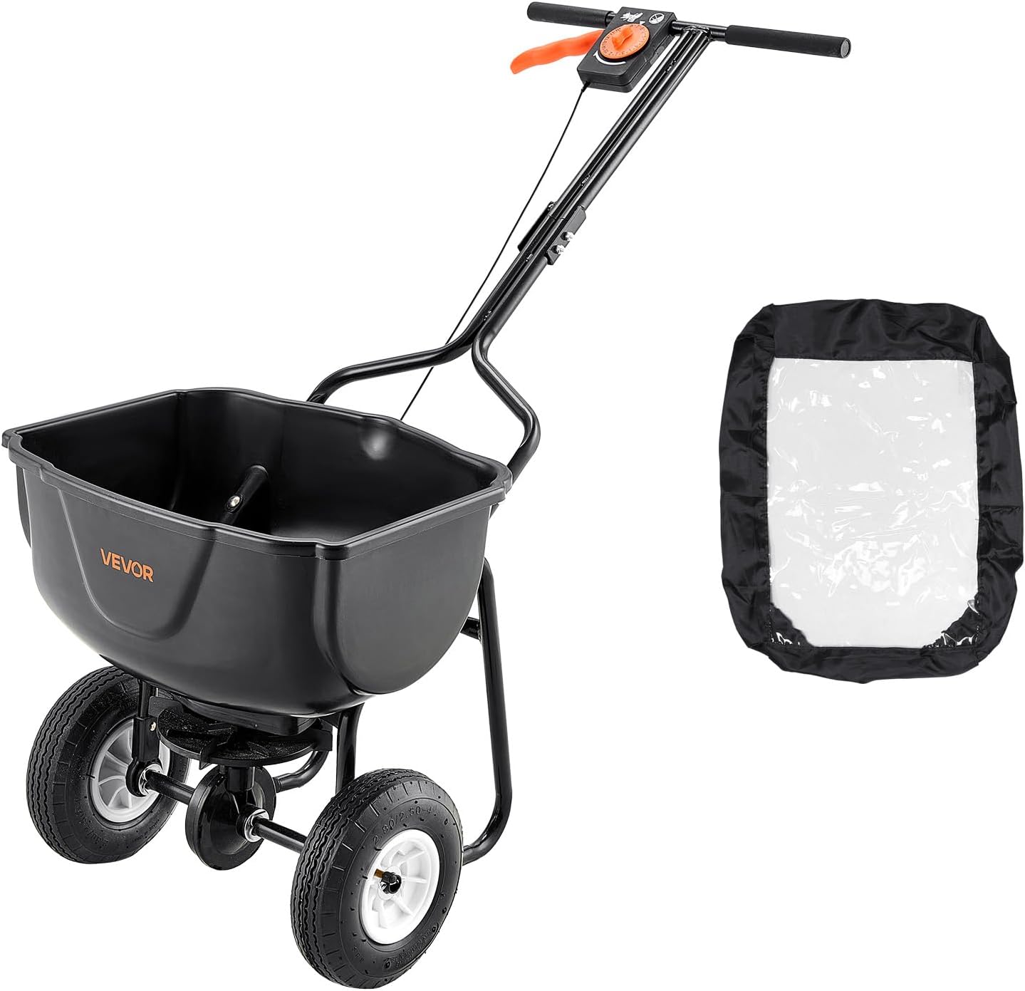 Broadcast Spreader, 60LBS Capacity, Walk-Behind Push Spreader, 0-9.8 ft Spreading Width, 10 in All Terrain Pneumatic Tires, Lawn Spreaders with Hopper Grate, for Seed, Fertilizer, Salt, Ice Melt