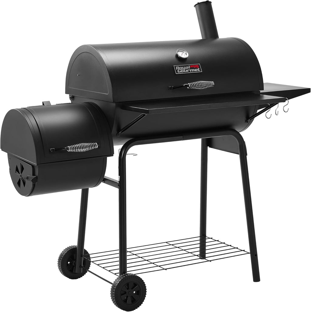 Gourmet BBQ Charcoal Grill and Offset Smoker, 30'' L, 800 Square Inch, Outdoor for Camping, Black