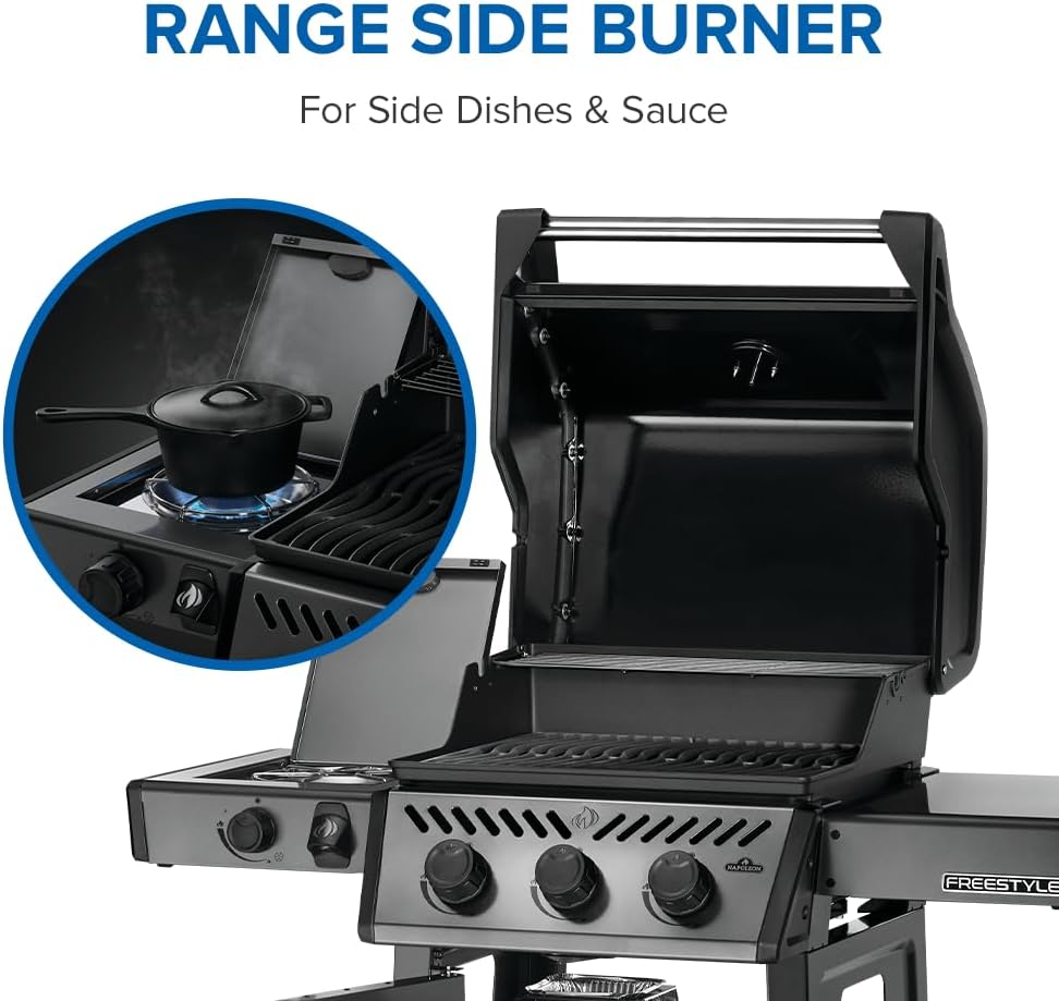 Graphite, Porcelain Enamel & Stainless, 3 Burner, Range Side Burner, Cast Iron Cooking Grids