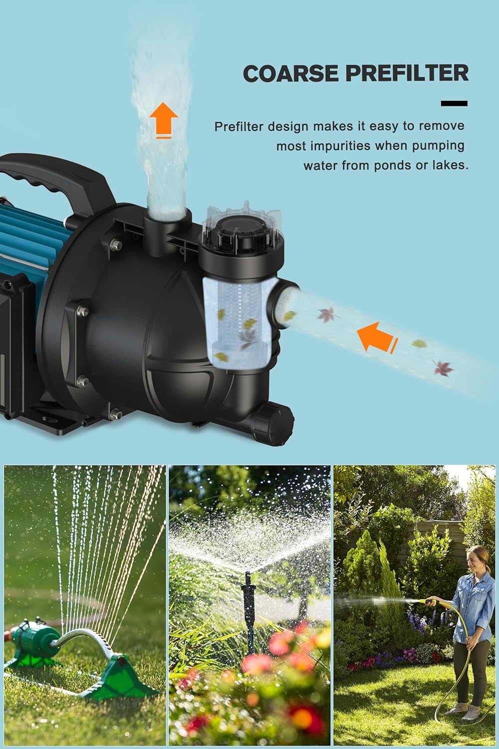 Portable Garden Transfer Pump, 900GPH Electric Sprinkler Booster Pump, Shallow Well Jet Pump for Home Lawn Irrigation and Water Draining