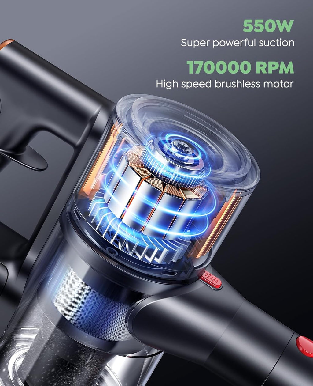 Cordless Vacuum Cleaner, 550W 45Kpa Self-Standing Vacuum Cleaners with 60 Mins Runtime, Powerful Cordless Vacuum with Wall Mount Charging, Stick Vacuum for Home/Pet Hair/Carpets/Hard Floors