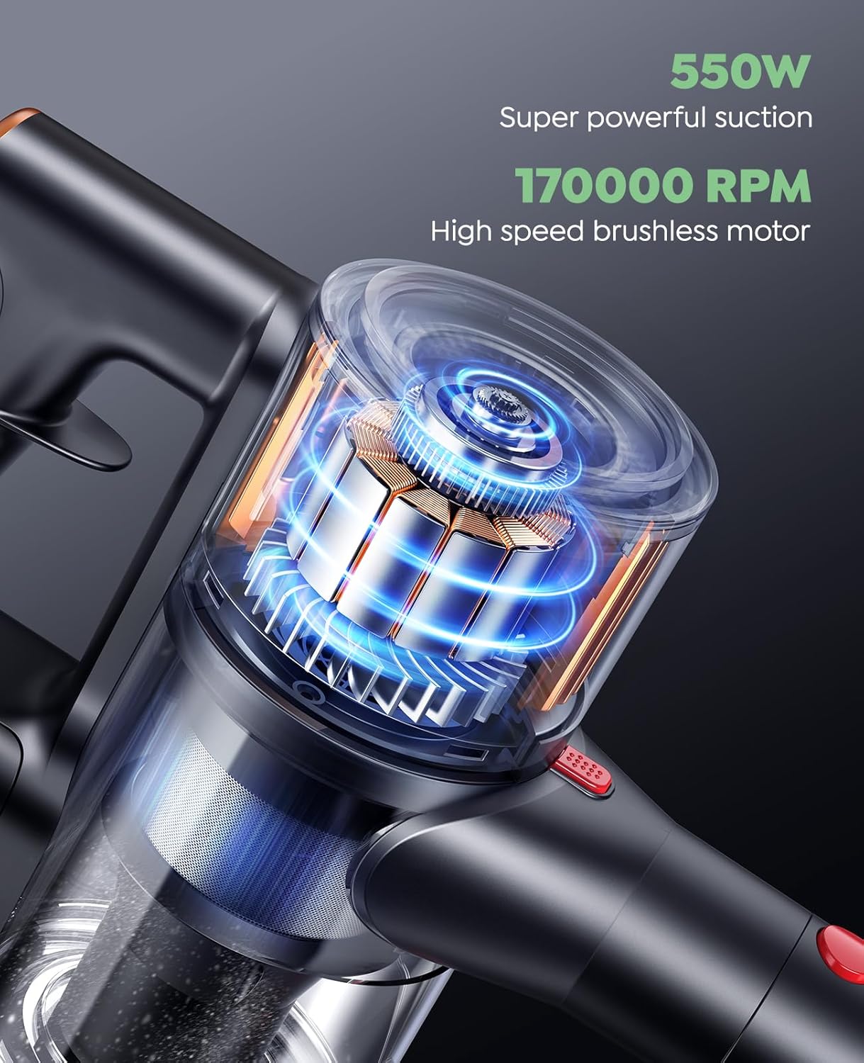 Cordless Vacuum Cleaner, 550W 45Kpa Self-Standing Vacuum Cleaners with 60 Mins Runtime, Powerful Cordless Vacuum with Wall Mount Charging, Stick Vacuum for Home/Pet Hair/Carpets/Hard Floors