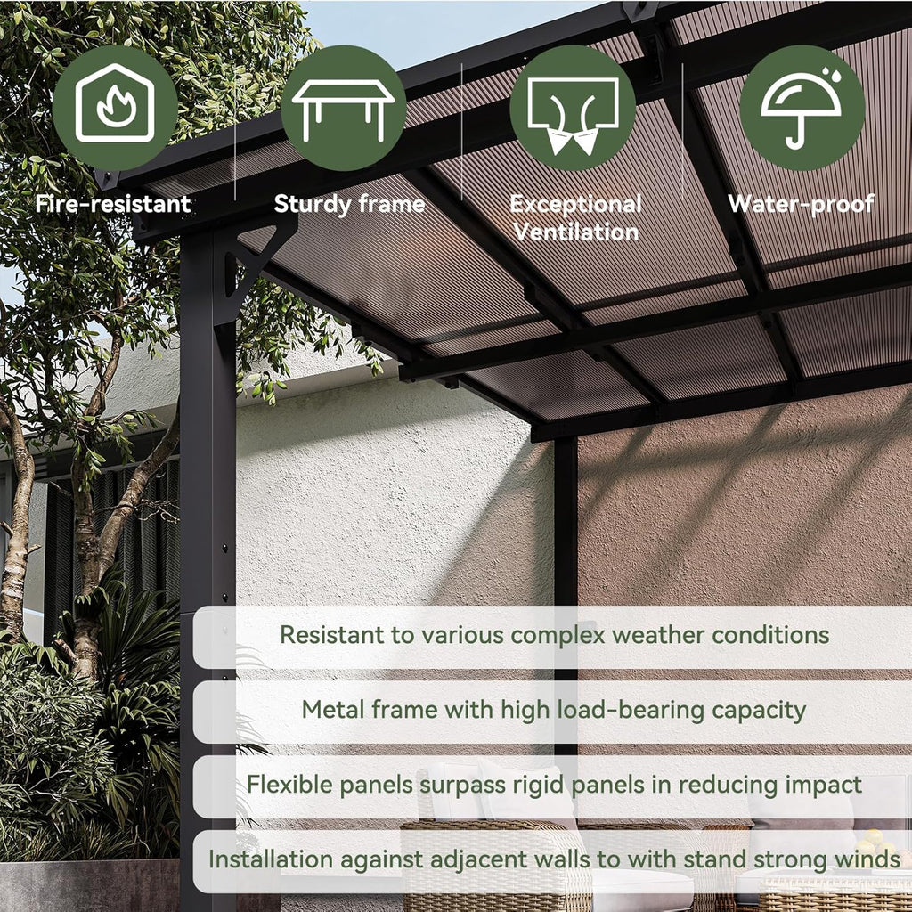 10' x 14' Gazebo, Wall Mounted Gazebos Pergola, Outdoor Patio, Gazebo Awnings with Sloped Roof, for Porch, Deck, Backyard