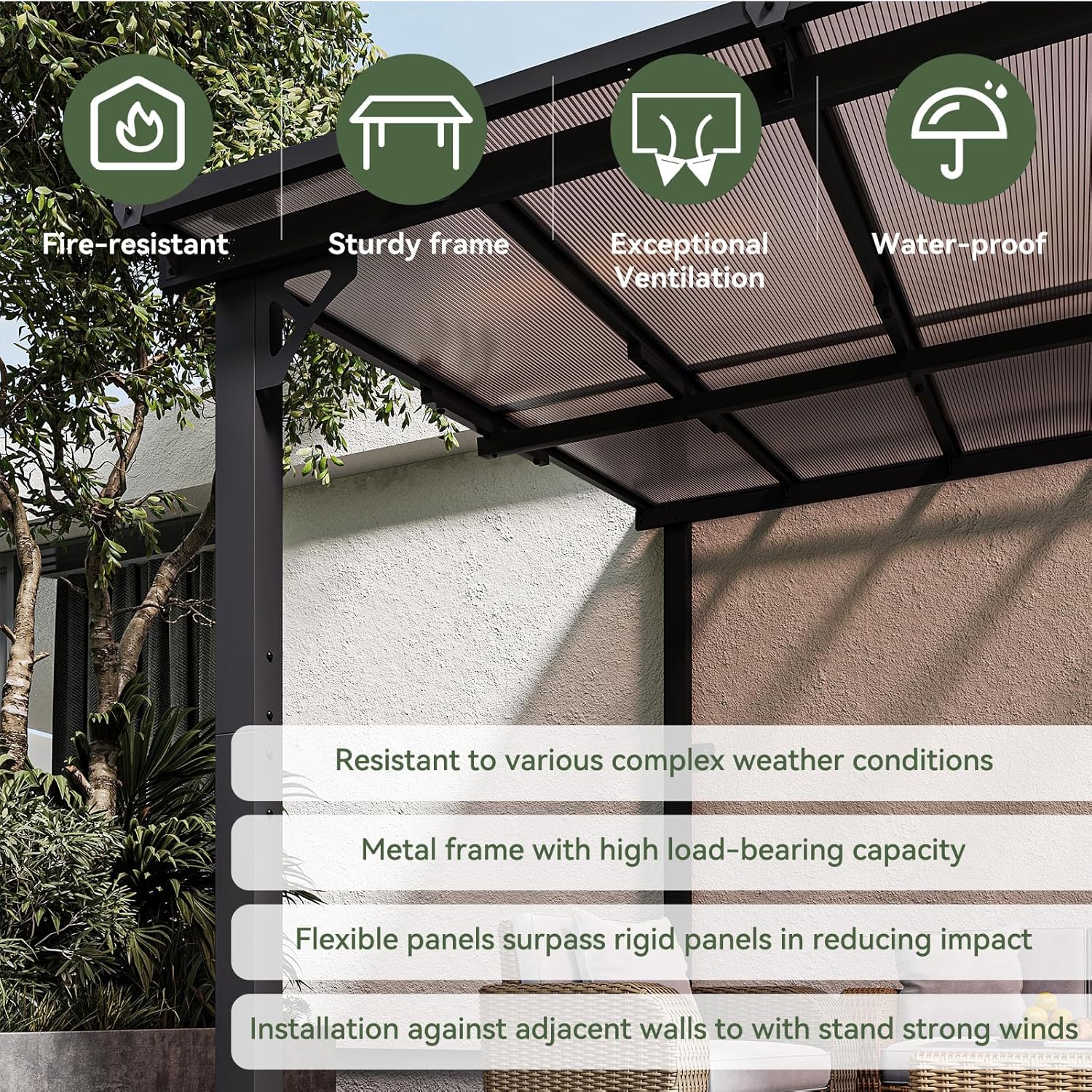 10' x 14' Gazebo, Wall Mounted Gazebos Pergola, Outdoor Patio, Gazebo Awnings with Sloped Roof, for Porch, Deck, Backyard