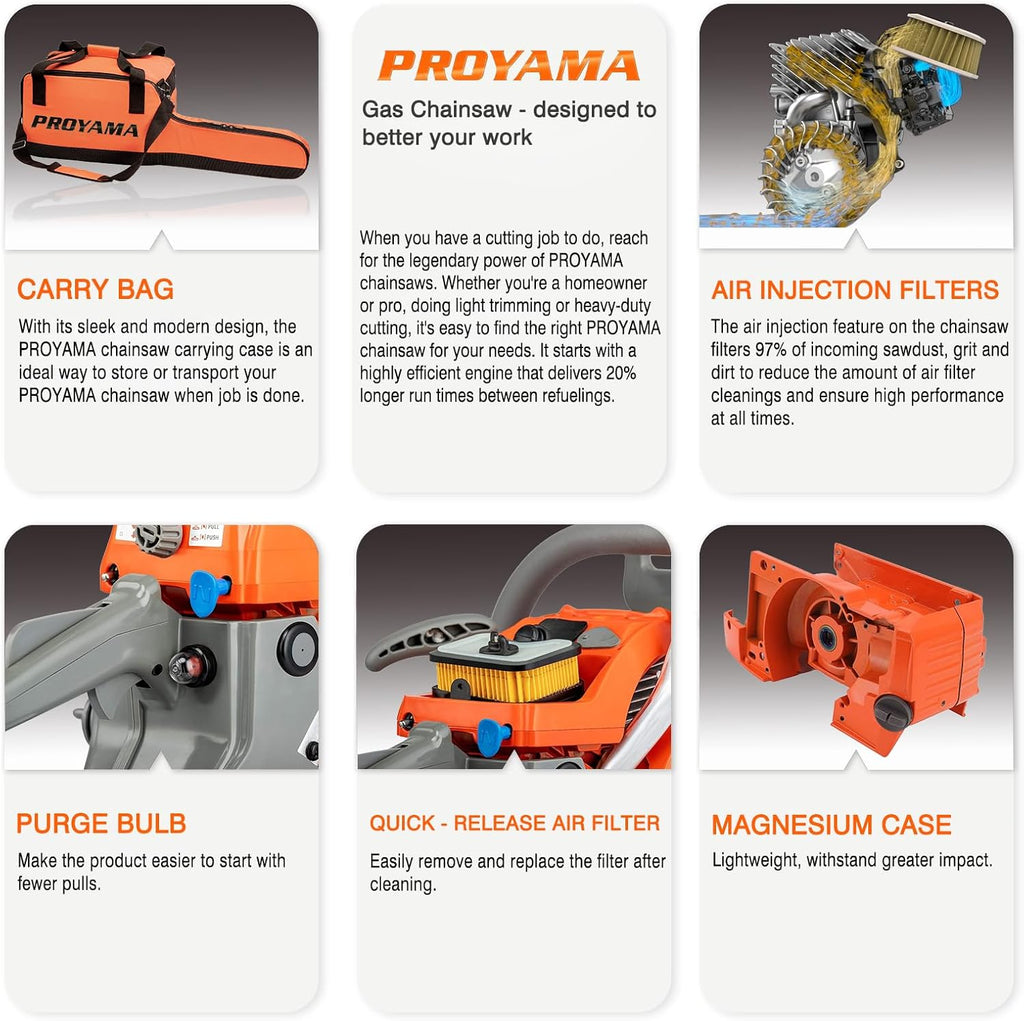 26CC 2-Cycle Top Handle Gas Powered Chainsaw 12 Inch Petrol Handheld Cordless Chain Saw for Tree Wood Cutting