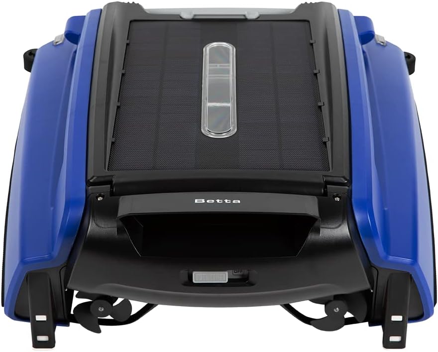 SE features a solar-powered automatic pool skimmer robot, with enhanced internal durability and a redesigned dual-salt chlorine-resistant motor (white)