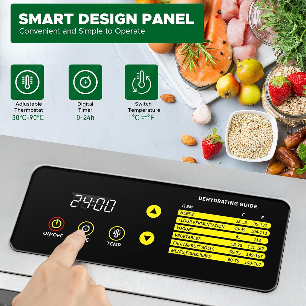 Food Dehydrator Machine, 12 Trays ALL Stainless Steel, Dual fan 360° Efficient Drying, 24H Adjustable Timer & 30℃ to 90℃ Temperature Control, Overheat Protection, 800W