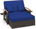 Outdoor Wicker Sofa Daybed, Rattan Loveseat with Folding Panels & Storage Ottoman, 4-Level Adjustable Backrest, Cozy Cushions Included, Sun Lounger Daybed for Backyard Porch,