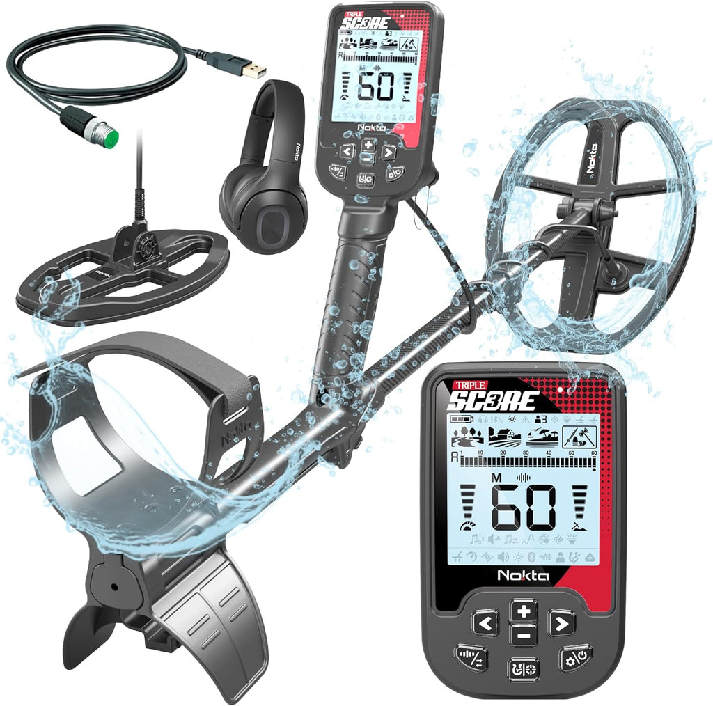 Triple Score PRO Pack Metal Detector for Adults - Fully Waterproof, Rechargeable, Multi-Frequency, Easy-to-Use Detectors for Treasure Hunting