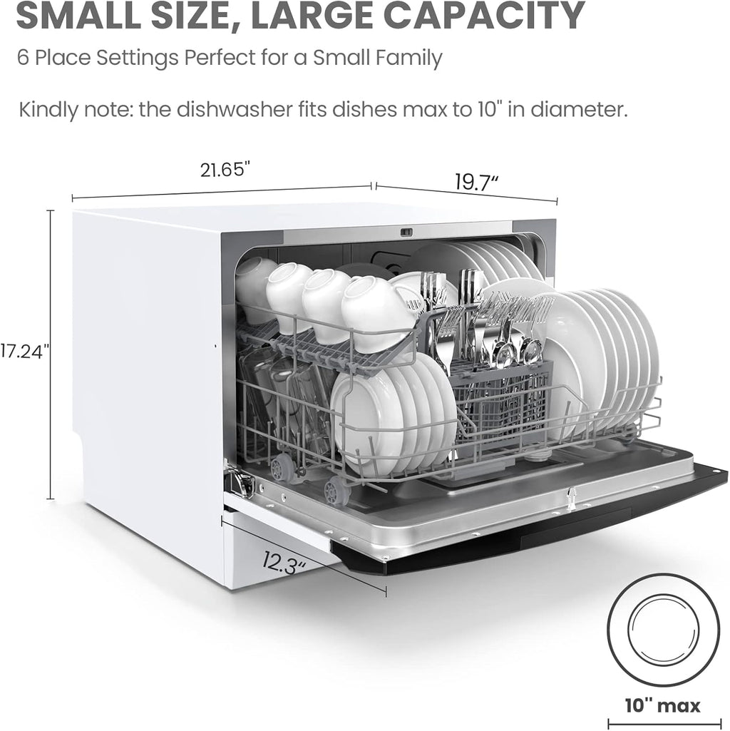 Countertop Dishwasher, Energy Star Portable Dishwasher, 6 Place Settings, Mini Dishwasher with 8 Washing Programs, Speed, Baby-Care, ECO& Glass, Dish Washer for Dorm, RV& Apartment