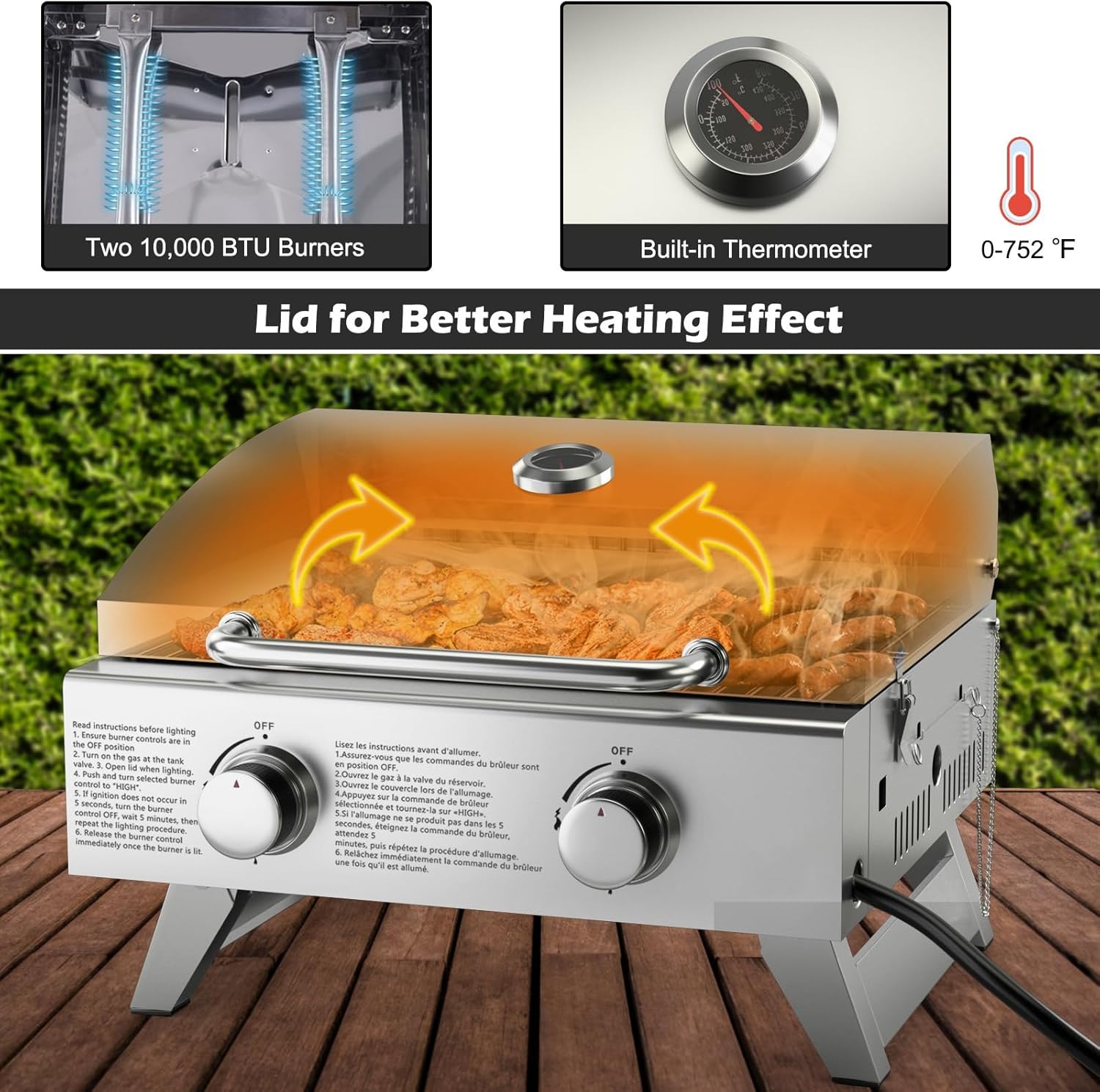 Propane Gas Grill 50,000 BTU, 4 Main Burners, 1 Side Burner, 2 Prep Tables, Stainless Steel Heavy-Duty BBQ Grill with 4 Wheels for Backyard Party Outdoor Cooking