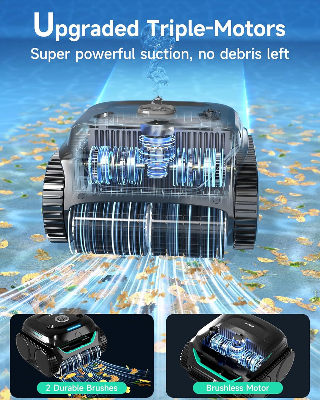 Cordless Robotic Pool Cleaner, Automatic Pool Vacumm with 180mins Runtime, App Control, Wall and Waterline Cleaning, Dual Filtration, for Inground Pools up to 2152 Sq.ft