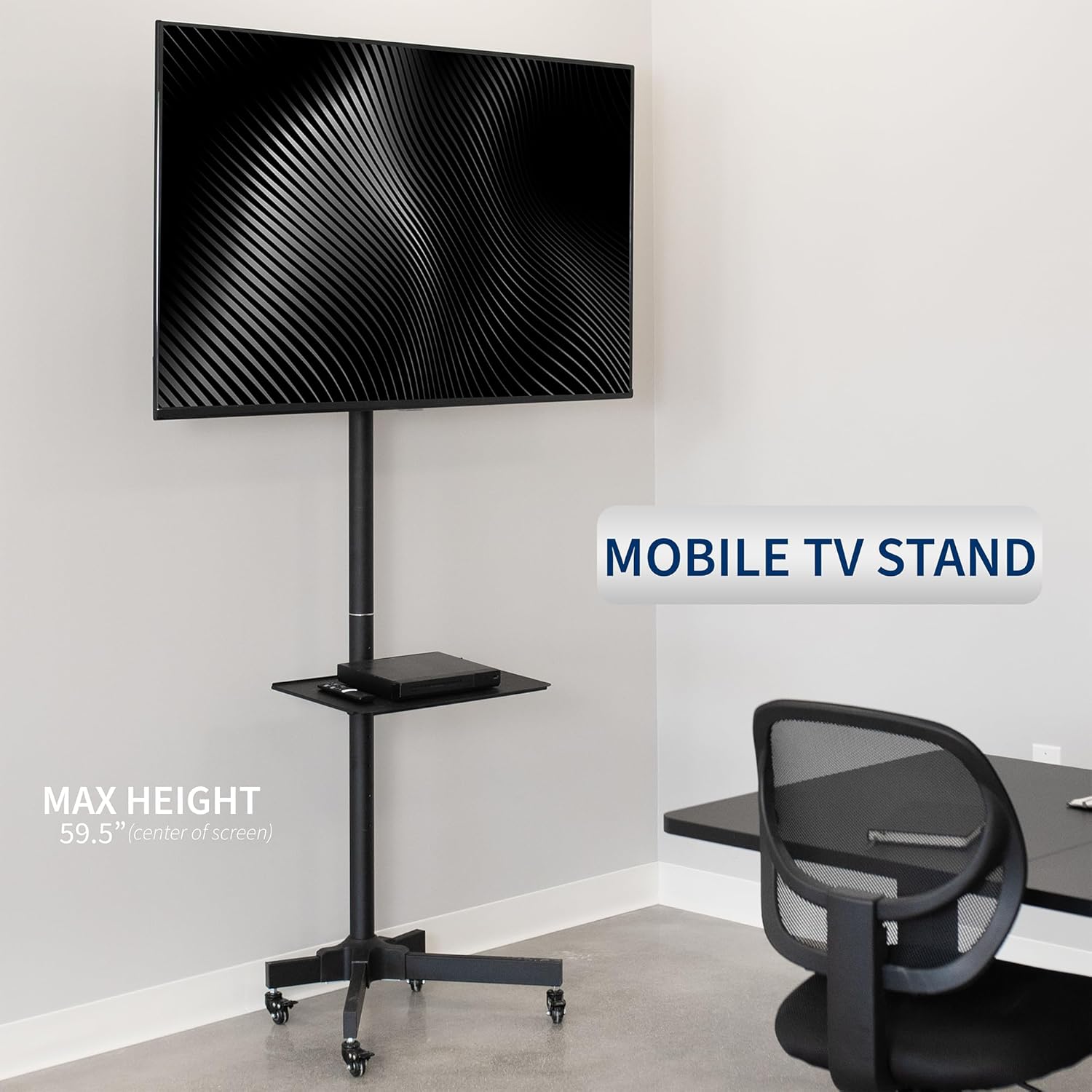 Suitable for mobile TV carts with screens ranging from 32 to 83 inches and weighing no more than 110 pounds. Equipped with LCD, LED, OLED 4K smart flat and curved display screens, featuring rollable stands and laptop/DVD stands, and equipped with loc