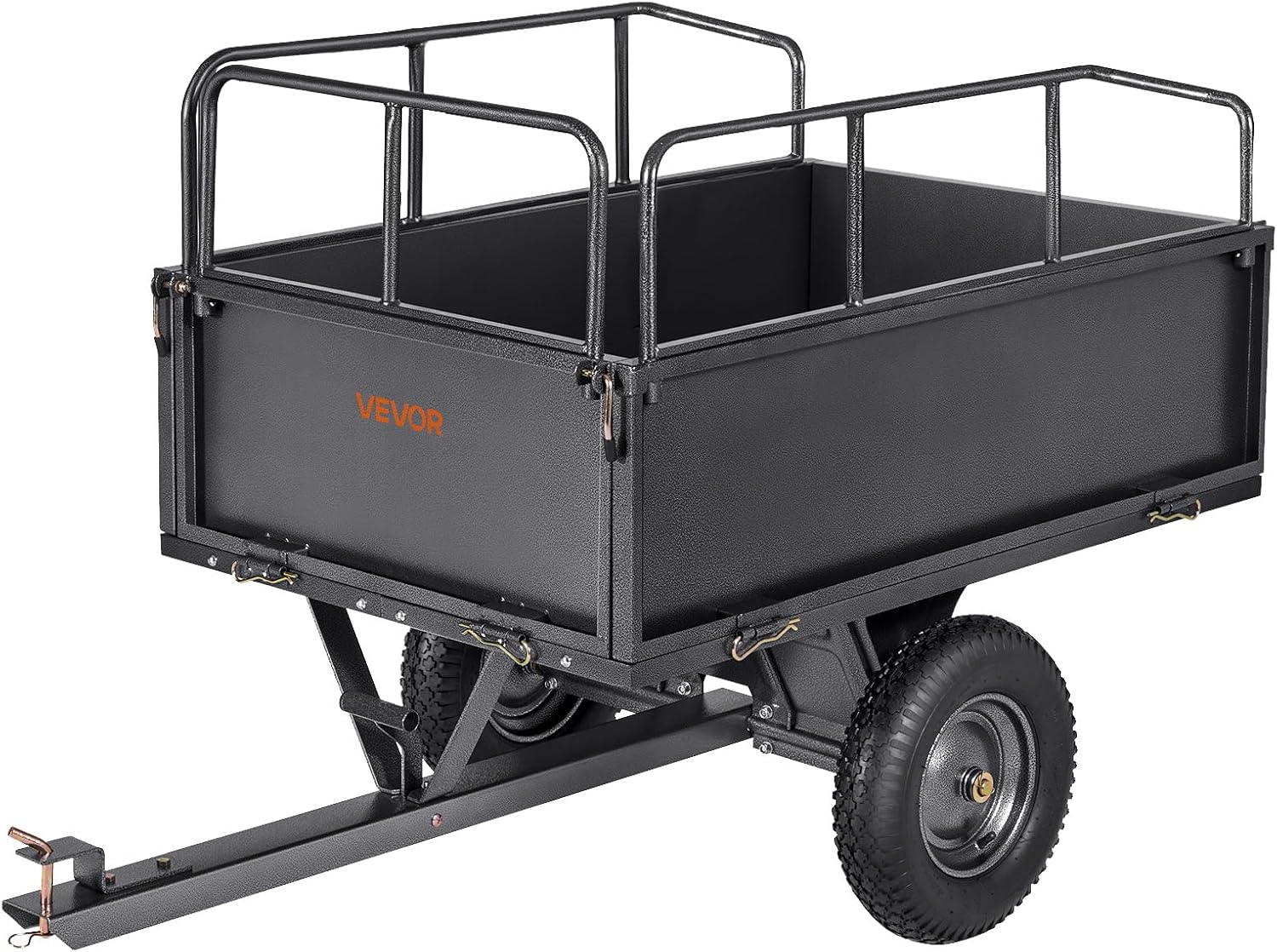 Utility Trailer, 17 Cu. Ft & 600lbs Capacity, ATV UTV Hauling Trailer, Tow Behind Steel Dump Cart with 16" Tires, Hand Pull or Foot Pedal, Heavy Duty Yard Trailers for Lawn Mower Tractor
