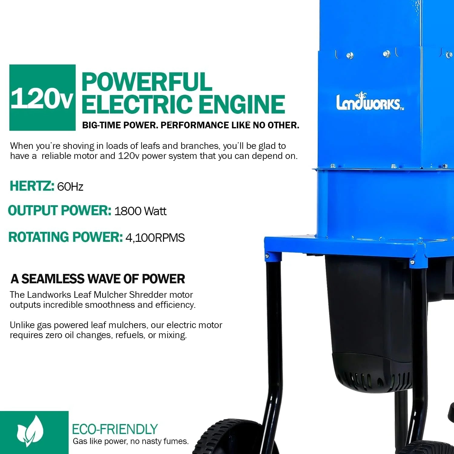 Landworks Leaf Mulcher Shredder Electric Green and Waste Management Heavy Duty 120V AC 11" Inch Cutting Blade .5" Inch Cutting Capacity for Leaves, Grass, & Clippings