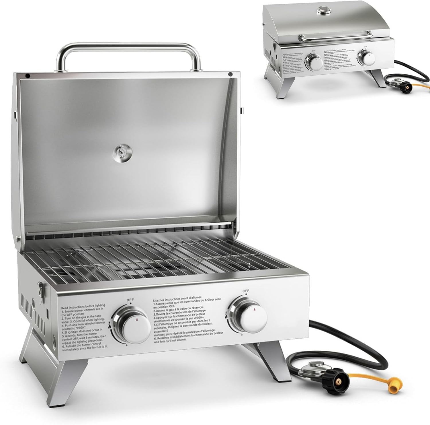 Propane Gas Grill 50,000 BTU, 4 Main Burners, 1 Side Burner, 2 Prep Tables, Stainless Steel Heavy-Duty BBQ Grill with 4 Wheels for Backyard Party Outdoor Cooking