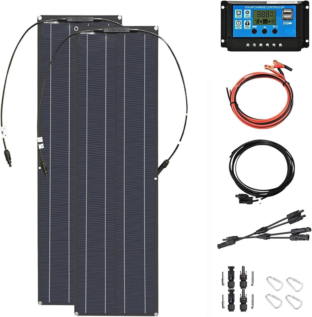 400 Watt Solar Panel Kit, 2 × 200 Watt Flexible Monocrystalline Solar Panel with 60A Charge Controller, 18V Solar Panel for Car Battery Camper RV Yacht Battery Boat