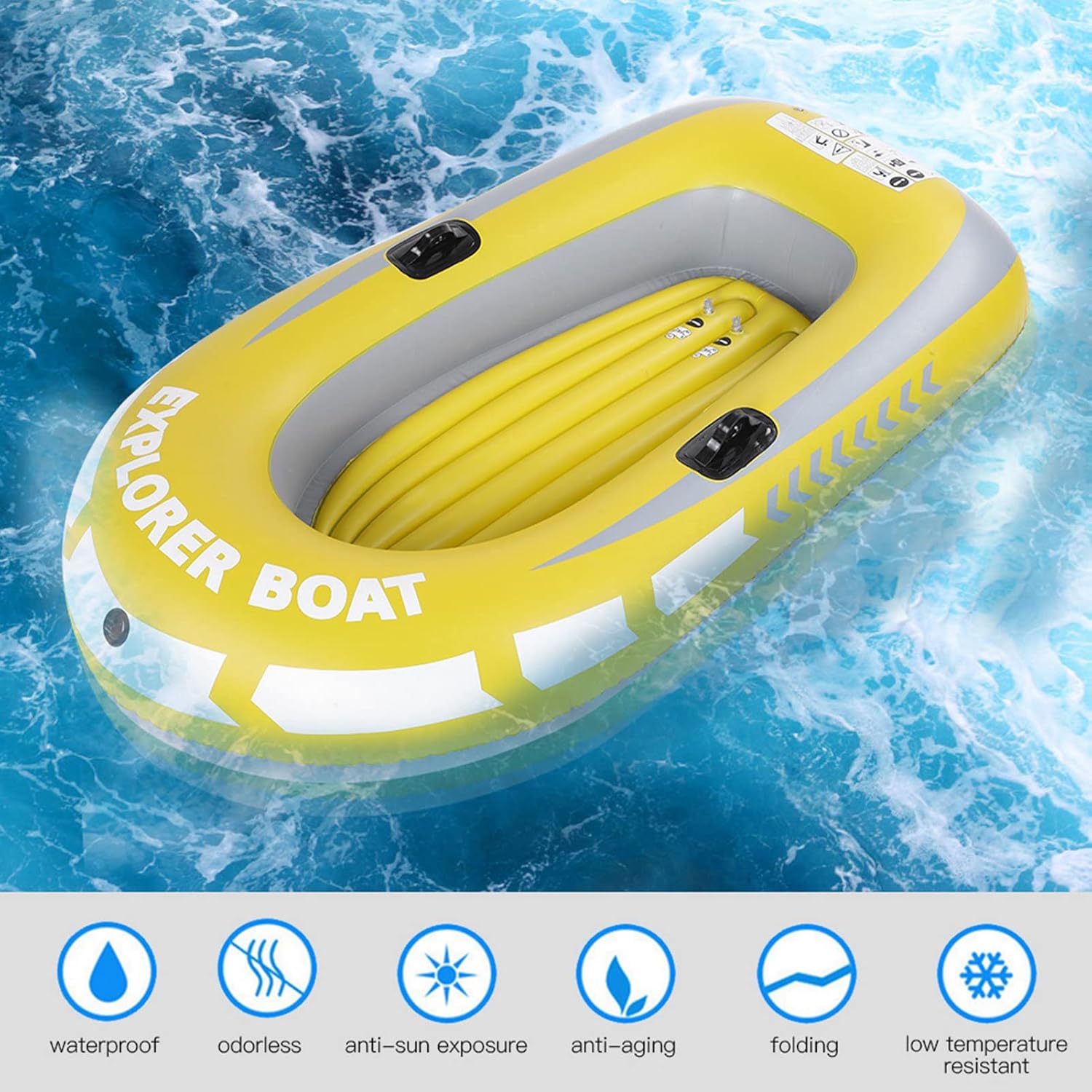 Inflatable Kayak Series, Inflatable Boat Set, Inflatable Boat Rafts Dual Air Chambers, Welded Oar Locks, Grab Handles, Bow Rope, Sporty Design, 2 Person for Adults