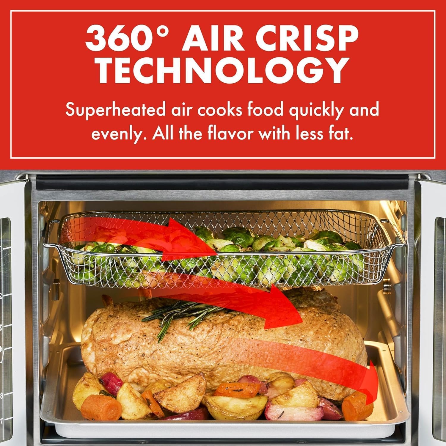 Extra Large French Door Air Fryer Toaster Oven Combo, 25 Cooking Functions and Digital Controls, 7 Accessories Included, Stainless Steel Finish, 26QT Capacity