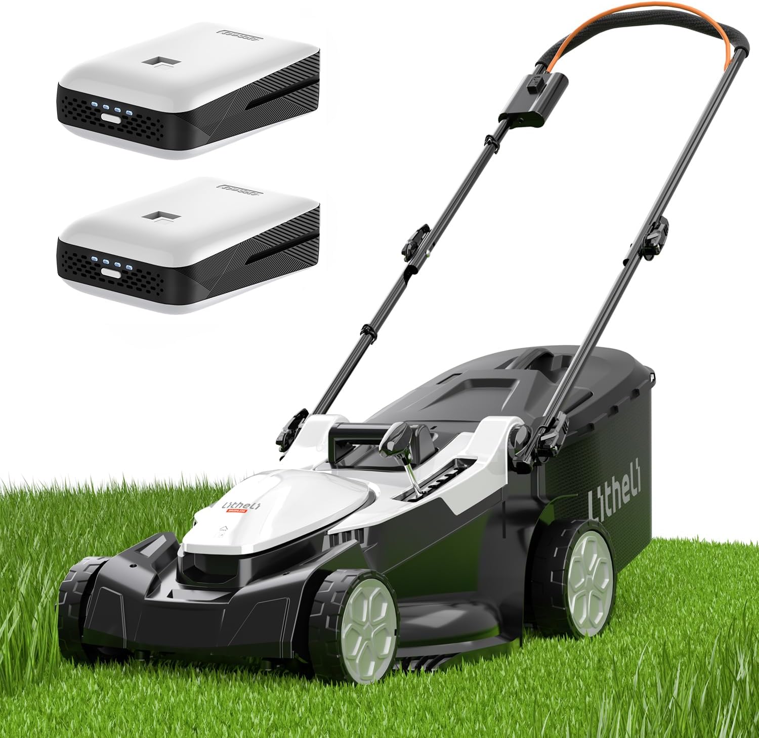 40V (2 x 20V) 16-inch cordless electric lawn mower, brushless mower, with 6 height adjustment functions, portable and lightweight push-type battery-driven lawn mower (including 2 4.0 amp-hour batteries)