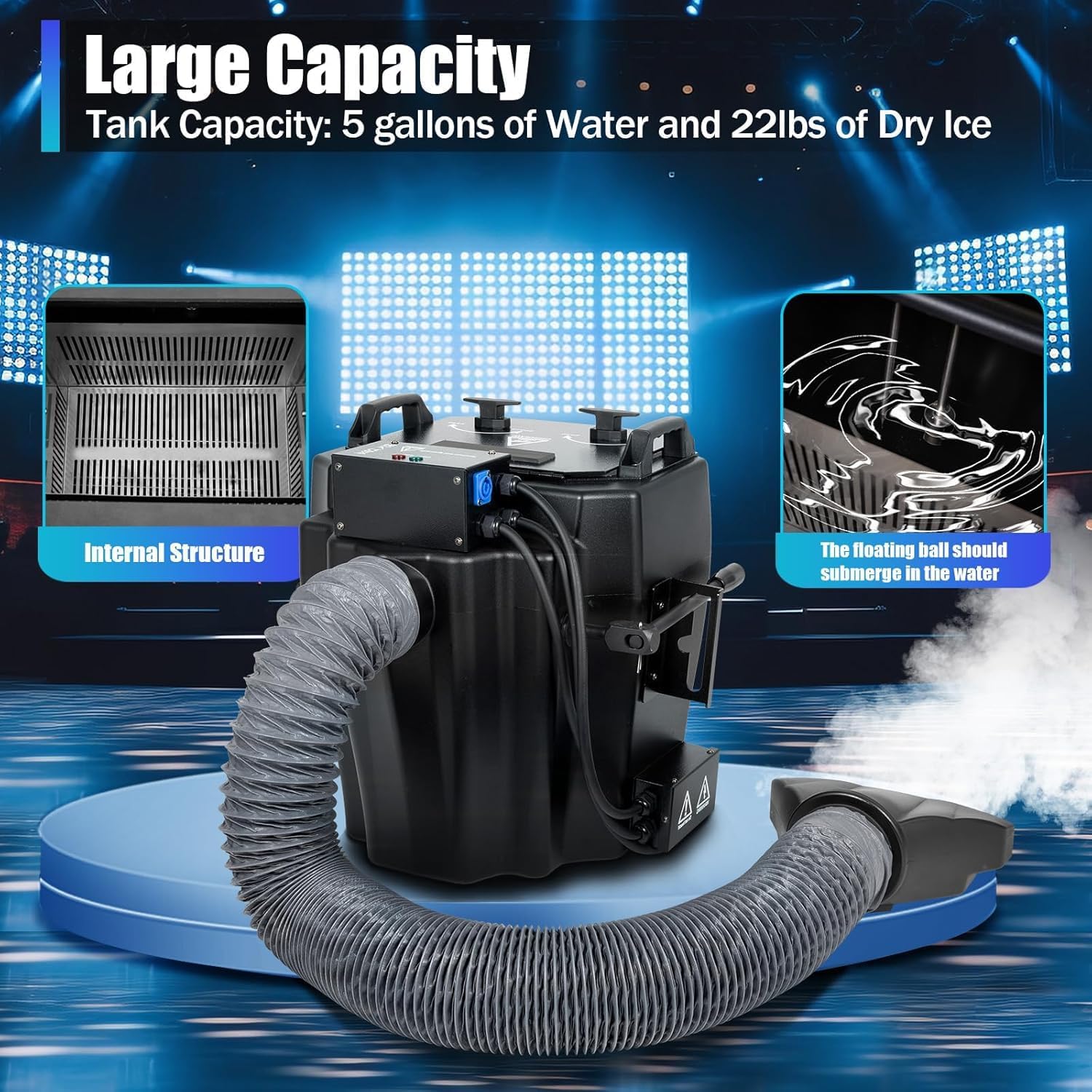Dry Ice Fog Machine with Tube Nozzle Professional Low Lying Fog Machine High Density Smoke Machine for Wedding Party Stage DJ Indoor Outdoor Event