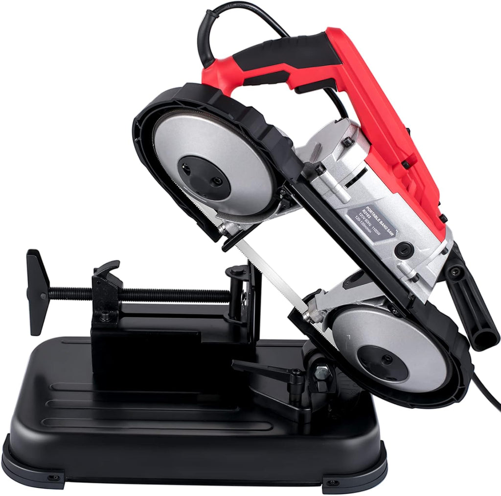 Portable Band Saw, 110V Removable Alloy Steel Base Corded Band Saw, 5 Inch Cutting Capacity Hand held Band Saw,Variable Speed Portable Bandsaw, 10Amp Motor Deep Cut Band Saw for Metal Wood