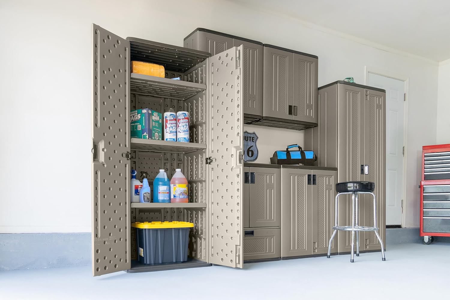 4 cubic feet resin material single-layer shelving garage wall storage cabinet, platinum gold color