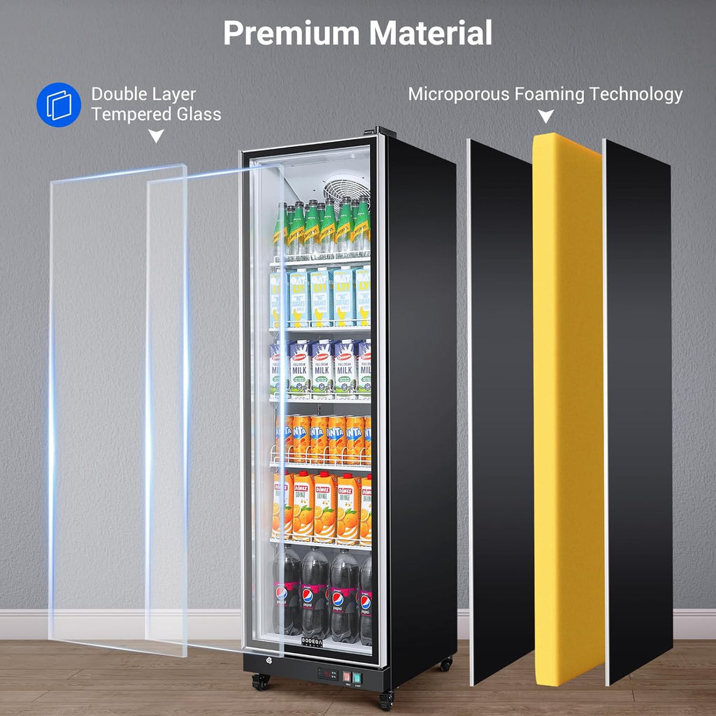 Commercial Glass Door Display Refrigerator,12.5 Cu.Ft Merchandiser Drink Refrigerator,Upright Commercial Bar Beverage Fridge,Display Drink Cooler with Soft LED Light