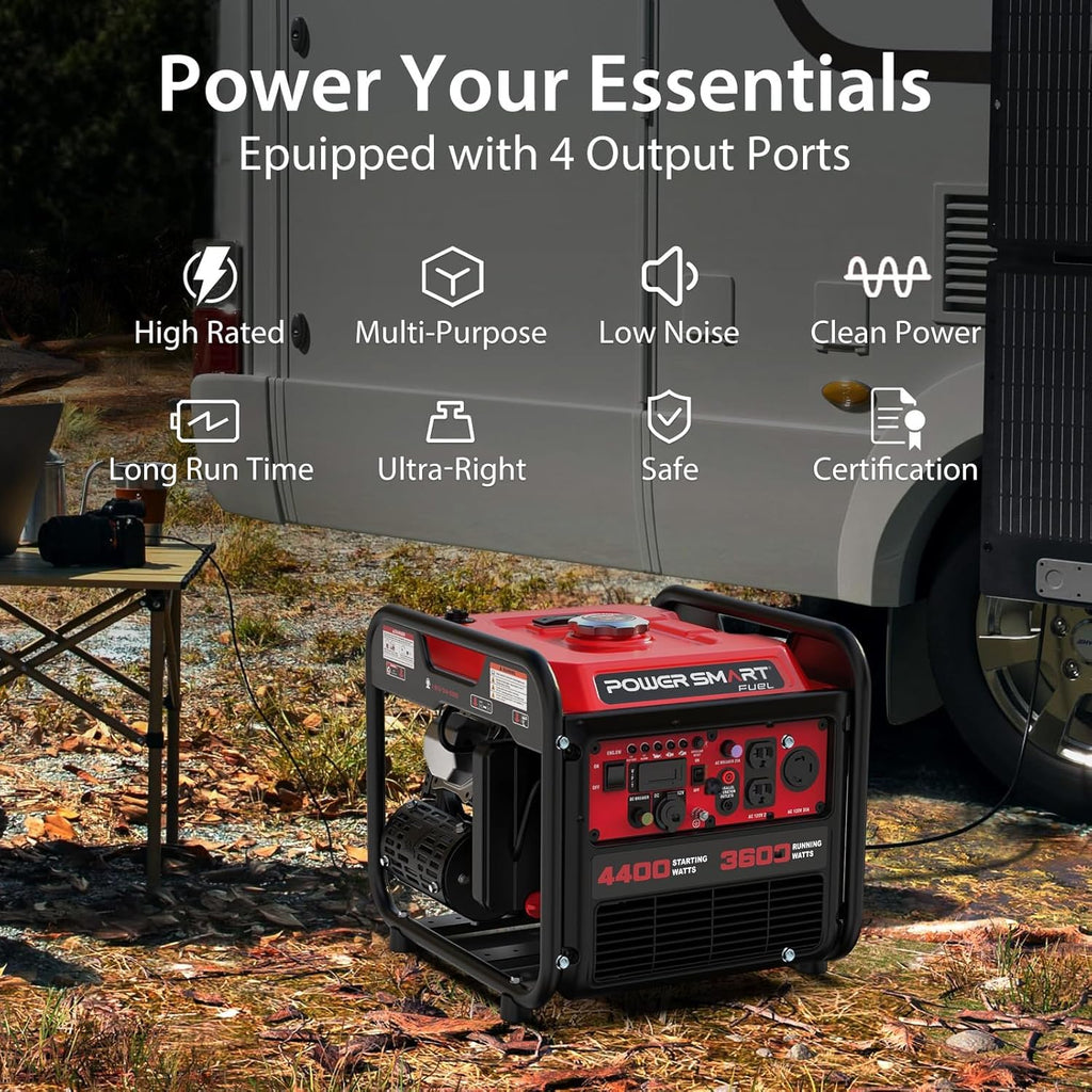 4400W Gas Powered Open Frame Inverter Generator, Portable Generator for Home Use, Jobsit, RV Ready with 30A Outlet, Recoil Start