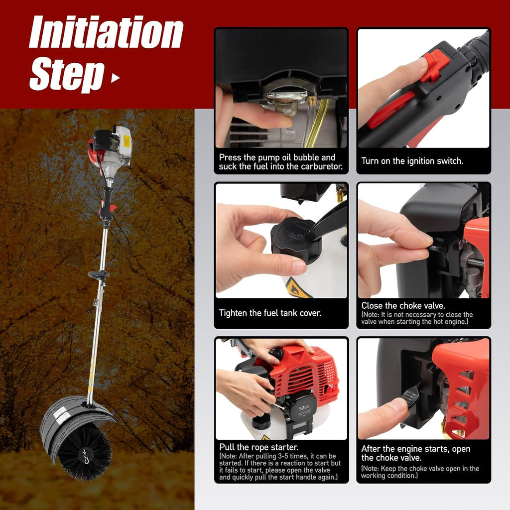 Gas Handheld Sweeper, 52cc 2Stroke 2.3HP Engine Power Snow Sweeping Broom Driveway Turf Lawns Artificial Grass Power Brush Lawn Sweeper Cleaner Tools
