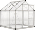 Outsunny 6' x 6' x 6.6' Polycarbonate Greenhouse, Walk-in Green House Kit Garden, Plants Grow, Galvanized Sheet Aluminum Frame with Rain Gutter, Vent and Sliding Door, Grey