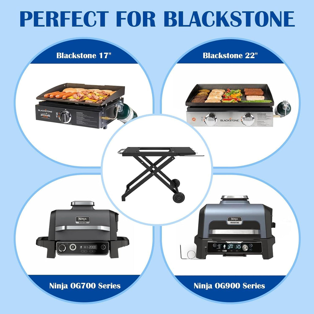 Portable Grill Table for Blackstone 22 Inch 17 Inch Tabletop Griddle Accessories Folding BBQ Table, Outdoor Grill Stand for Blackstone 22" 17" Griddle Stand with Wheels Side Table