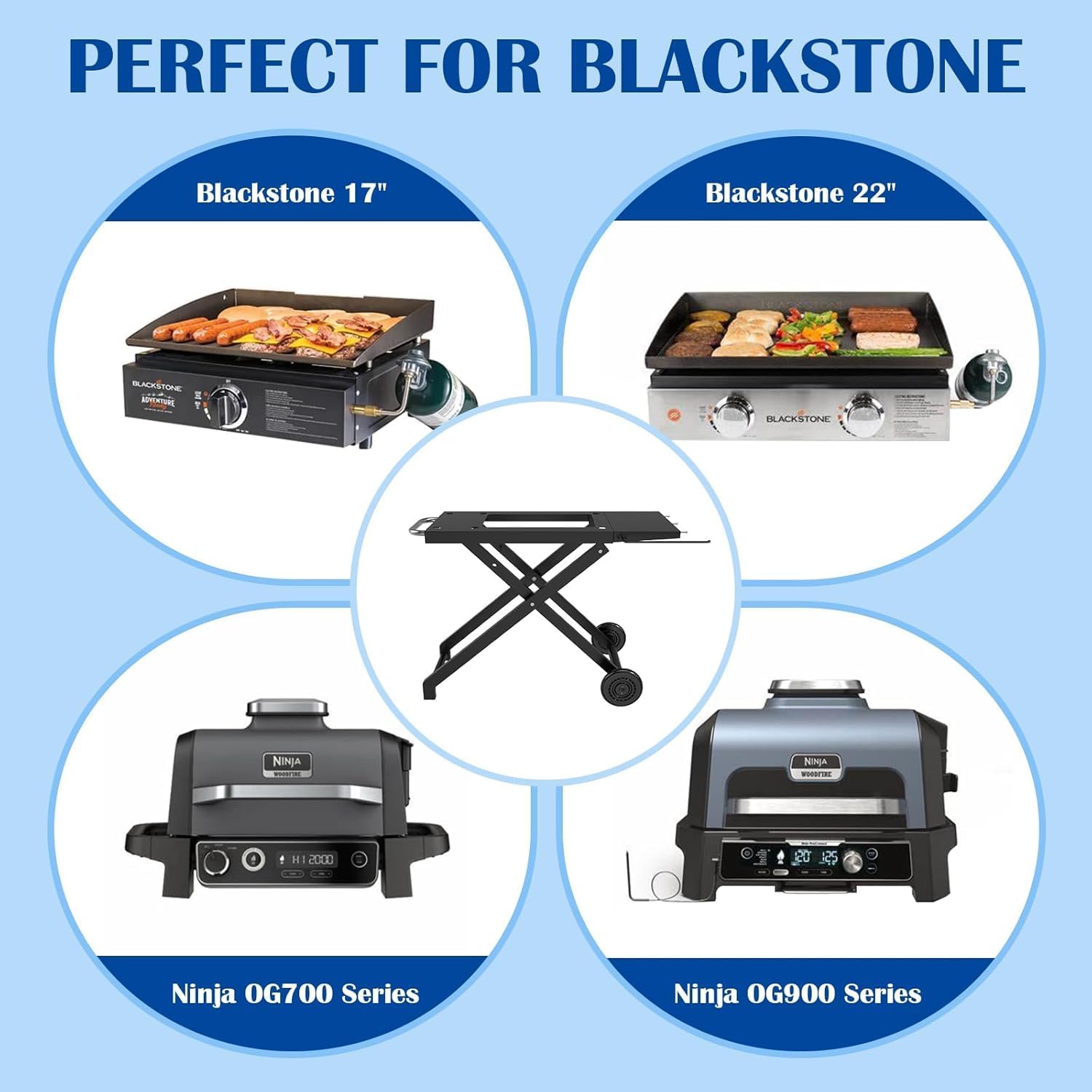 Portable Grill Table for Blackstone 22 Inch 17 Inch Tabletop Griddle Accessories Folding BBQ Table, Outdoor Grill Stand for Blackstone 22" 17" Griddle Stand with Wheels Side Table