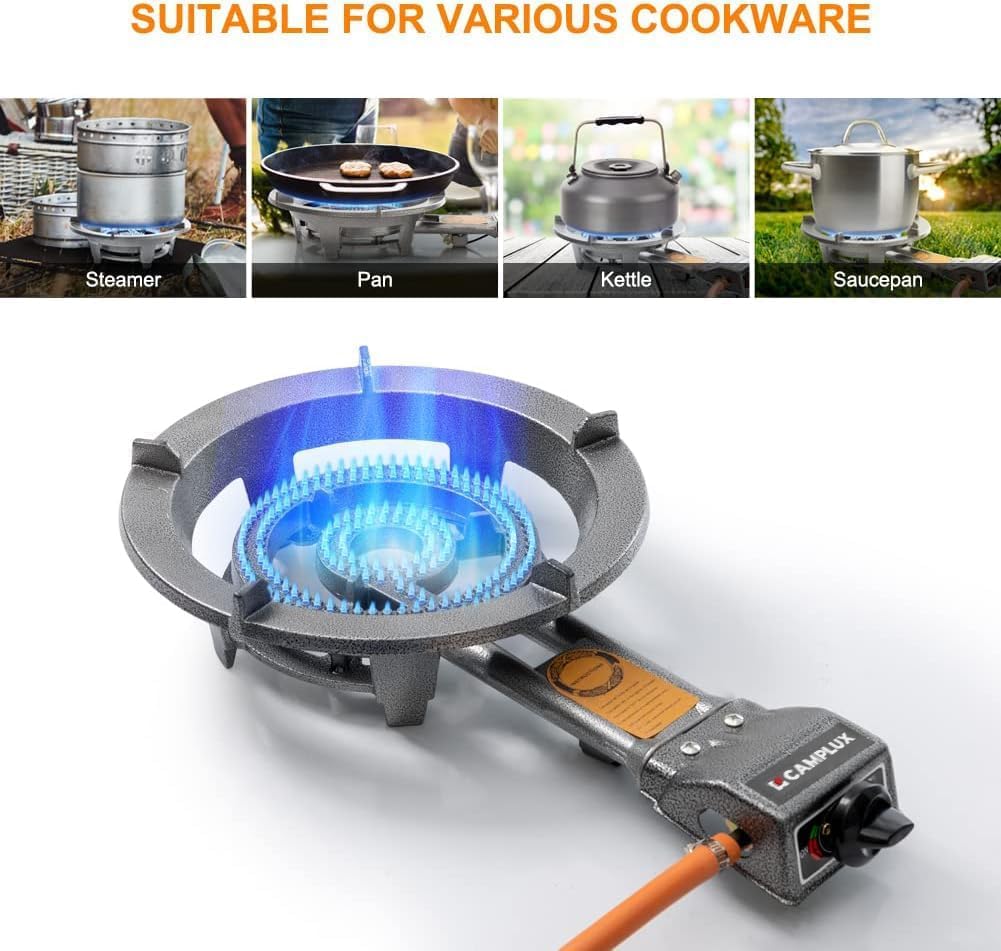 Double Propane Burner, Gas Burner Outdoor Stove Burner Gas, Up to 260,000 BTU/Hr Dual Burner Propane Stove with Propane Burner stand, Gas Burners for Cooking Outside Stove for Cooking Gas